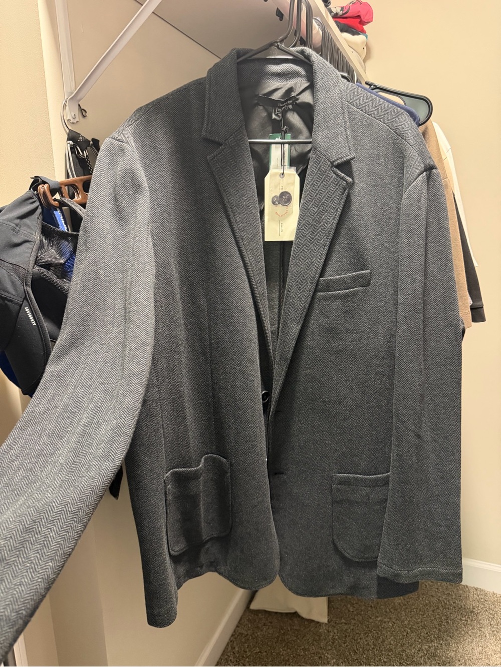 Men's Dark Gray Knit Blazer - Casual Tailored Sport Coat